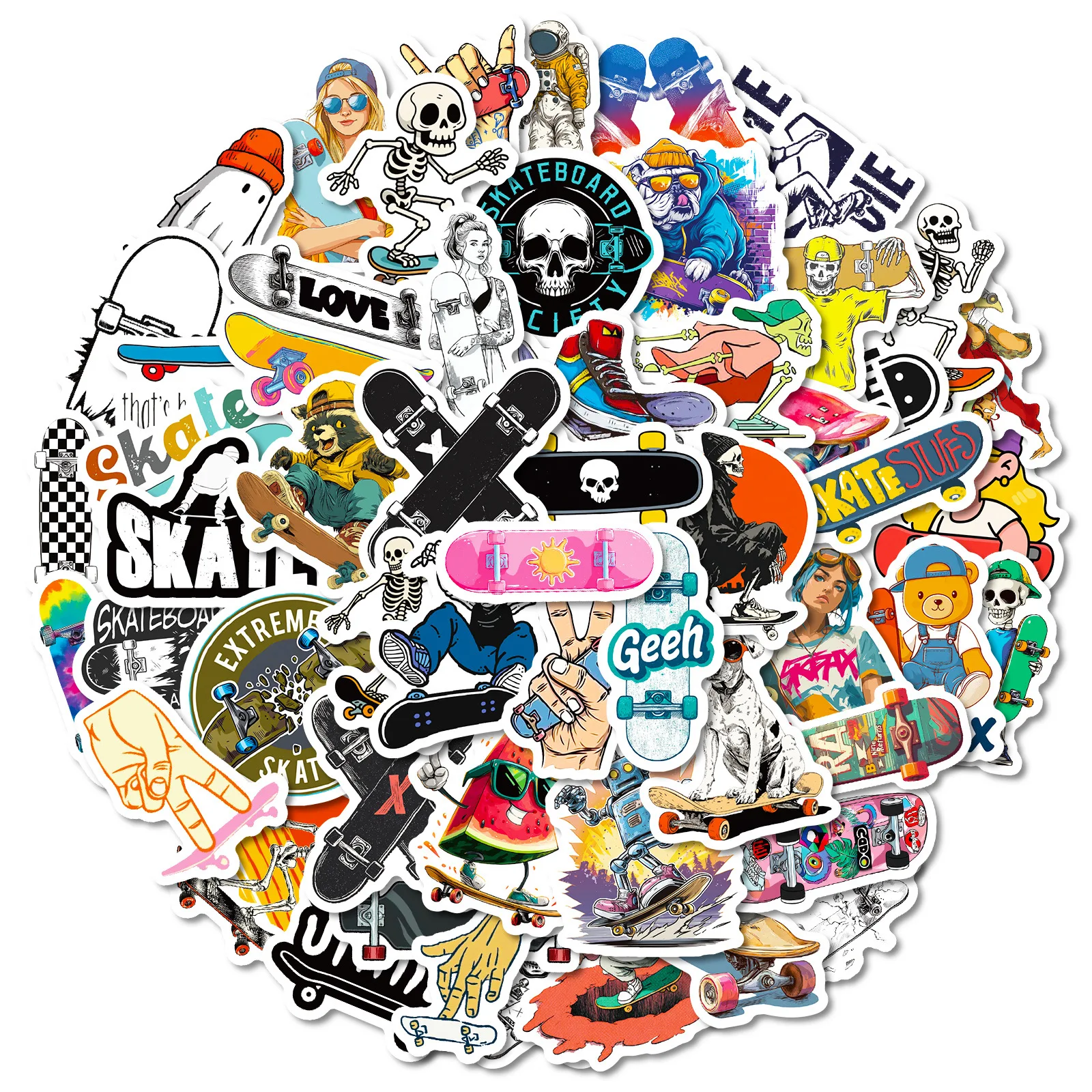 56PCS Cool Skateboard Cartoon Stickers Funny Sports Graffiti Decoration DIY Toys Suitcase Fridge Laptop Guitar Car Bike Decals