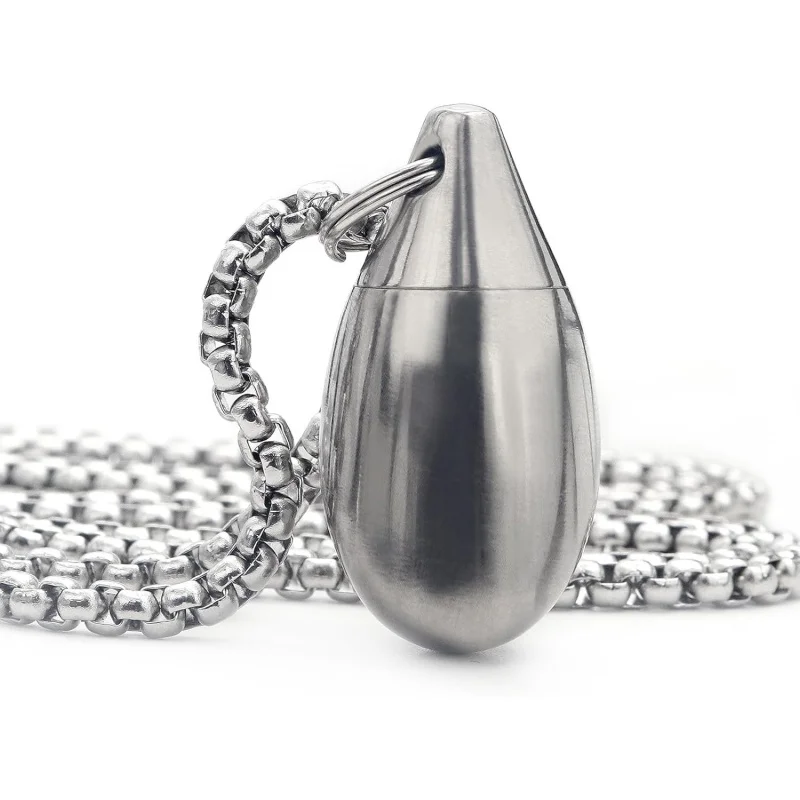 Titanium Pill Box Necklace，Unisex，Waterproof Pill Box，Emergency Aspirin Pill Box，With Chain and Mini Pendant