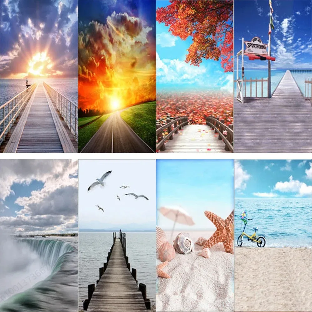 

3D Sunset Boardwalk Door Sticker Beach Autumn Leaf Waterfall Landscape Removable Self Adhesive Wallpaper Home Decor