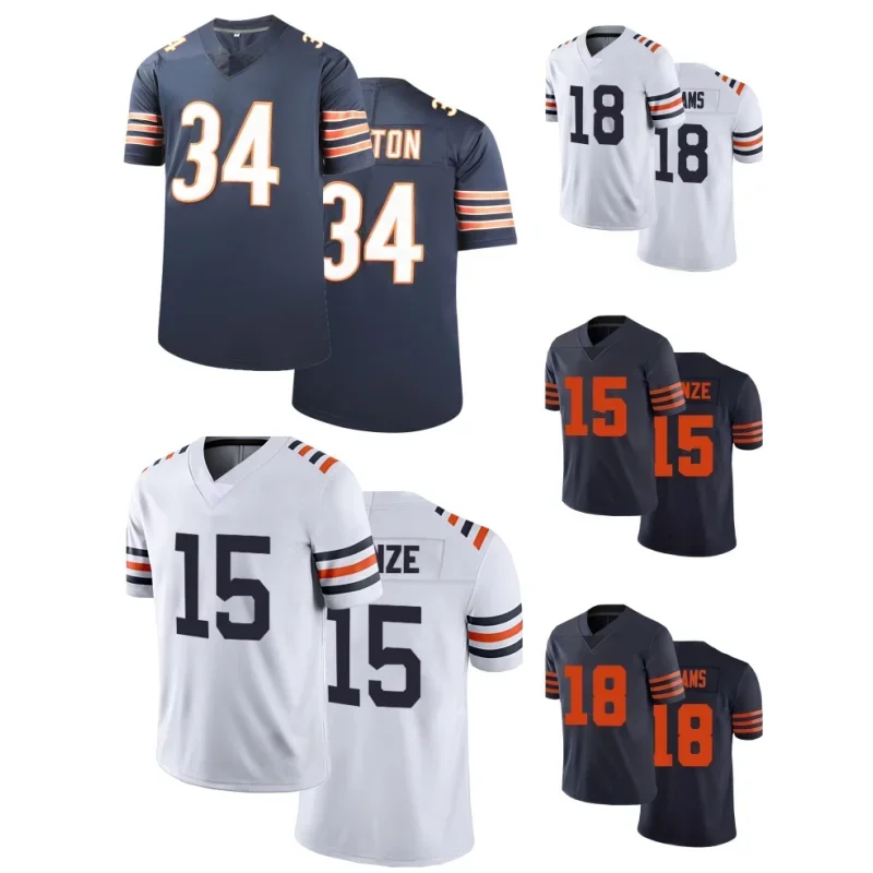 Men's Letter Embroidered American Football Jersey Breathable Rugby Uniform Chicago#34 Sports Tops Bears  T-Shirts Men Clothing