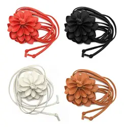 Casual Knotted Waist Chain For Dresses Lady Thin Waist Belt Long Tassel Braid Waistband Elegant Handmade Big Flower Decorative
