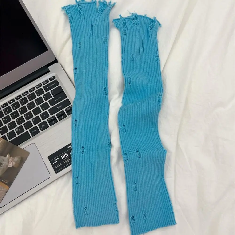 

Fashion Korean Style Dopamine Color Arm Warmers Harajuku Hole Solid Color Long Mittens Y2k Elastic Sweet Fingerless Gloves JK