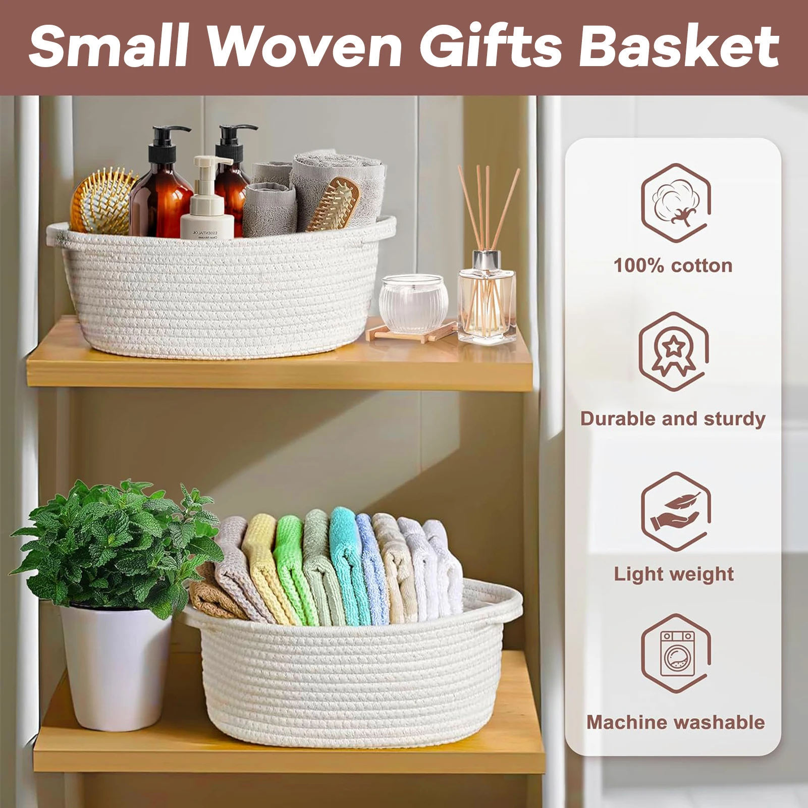 

30x20cm Desktop Storage Basket Hand Woven Cotton Rope Storage Basket For Cosmetic Jewelry Hairpin Skin Care Toys Home Organizers