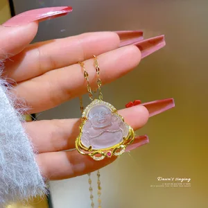 Geely yeşil Yeşim Buda Kolye Kolye zirkon, kadın ve Hızlı bir el için bir Canlı Kaynağı, Maitreya, buda'nın Yaka kolye, paslanmaz çelik, titanyum Kolye buda kafasının en iyi 10 satışı-no. 10