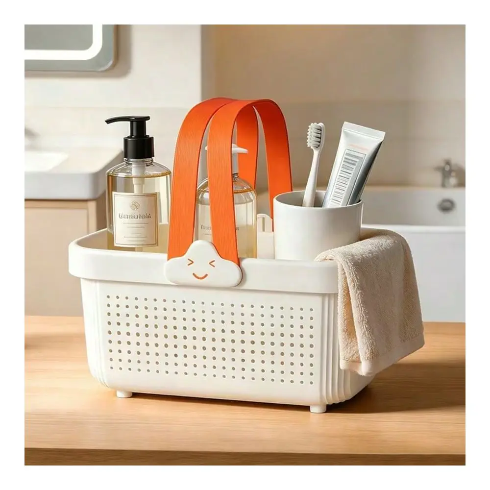 Modern Large Portable Shower Caddy With Soft Silicone Handle, Bathroom Organizer Basket, Plastic Bath Caddy And Shower Storage Basket, Quick-Dry Drainage Hole Organizer Basket, Suitable For Bathroom, Kitchen, Dorm, Bedroom, Living Room, College