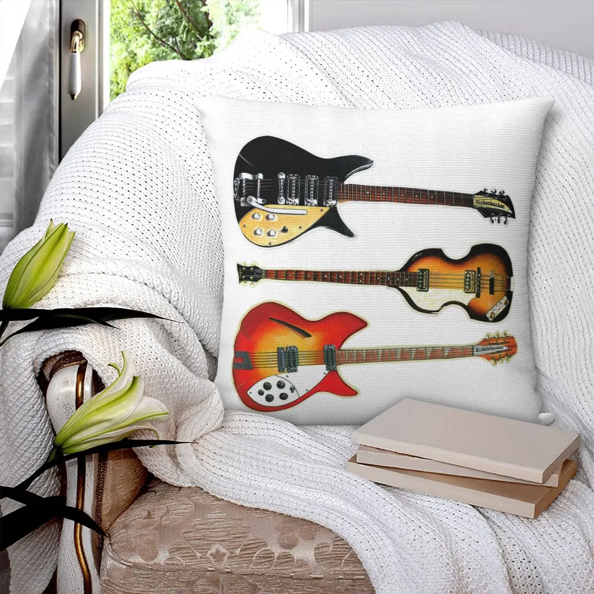 Rickenbacker-funda de almohada cuadrada con guitarras y bajo Hofner, cojín con cremallera, cojín decorativo cómodo para el hogar y el dormitorio