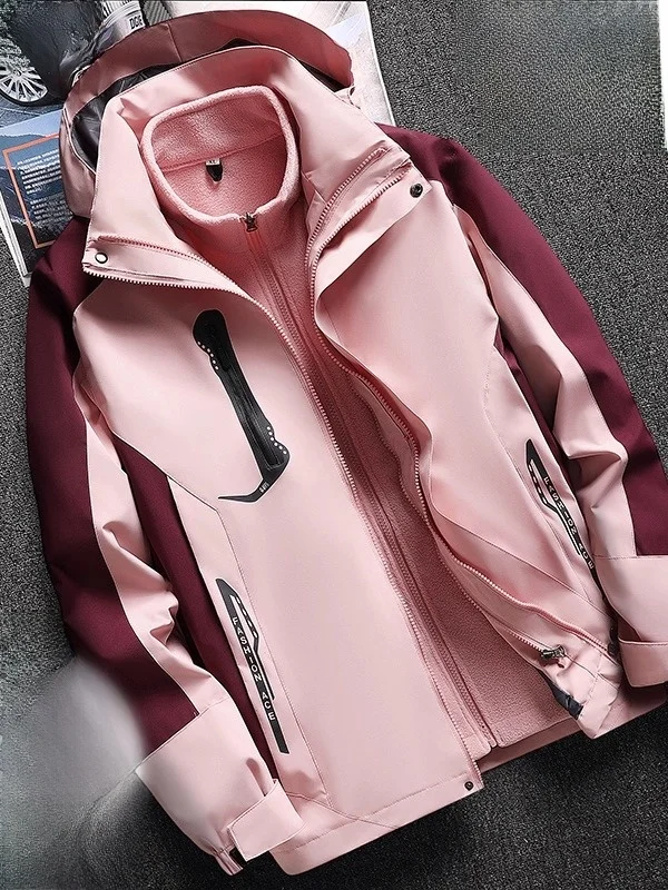 

Tee-in-One Detachable Outdoor Autumn Winter Windproof Jaet for Men Hiking Travel Tourist ex Pink Purple Climbing Coat