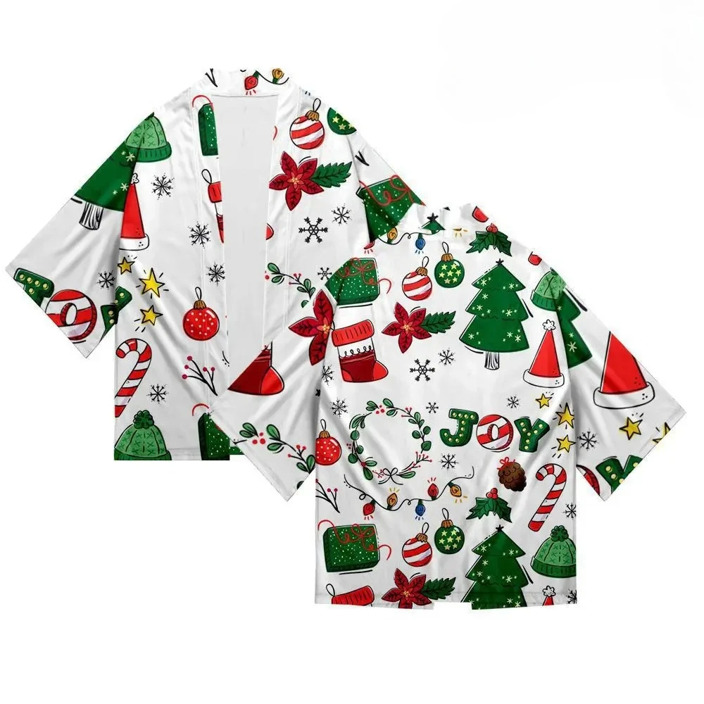 جديد وصول عناصر عيد الميلاد ندفة الثلج شجرة عيد الميلاد مريحة وغير رسمية ثلاثة أرباع الأكمام ريشة كيمونو الرأس