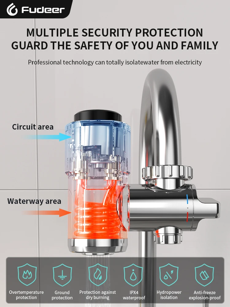 Fudeer-Tankless Aquecedor De Torneira De Água Quente Instantânea, Adaptador De Torneira De Cozinha, Aquecedor De Água Sem Tanque, Champagne Gold,