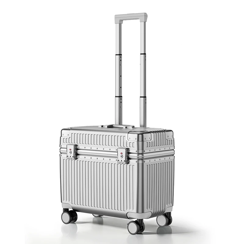 Top-Opening Suitcase Trip Cabin 18 Inch Aluminum Frame Carry-On Luggage with 360° Spinner Wheels Gear Photography Camera Box