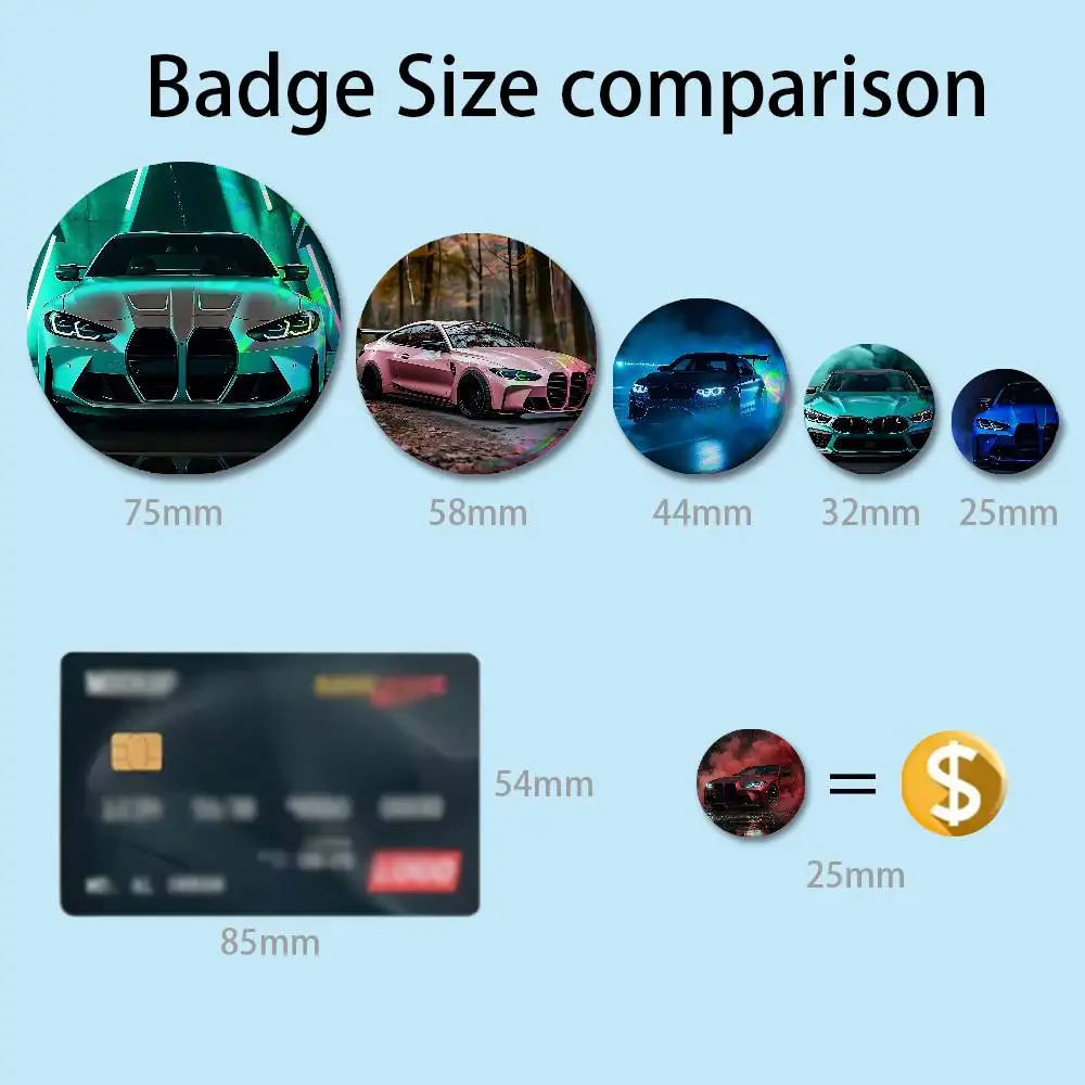 Black Car White for B-BMWs-ES 58mm 44mm HD Print Brooch Badges Pretty Derby Round Display Brooches Lapel Pins