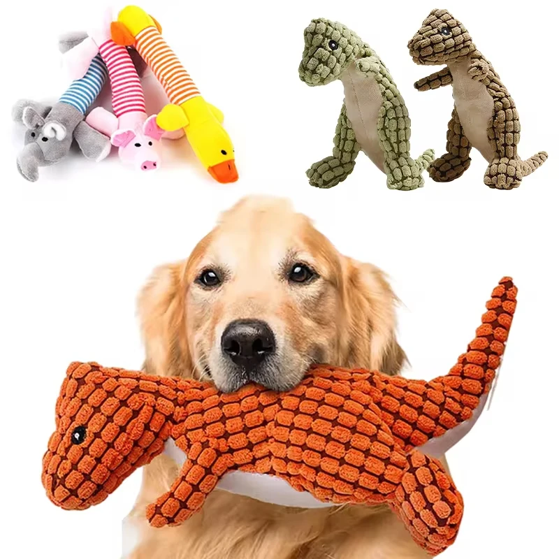 Plush Dog Toy Animals Shape Bite Resistant Squeaky Toys Dinosaur Dog Toys for Small Large Dogs Puppy Pets Training Accessories