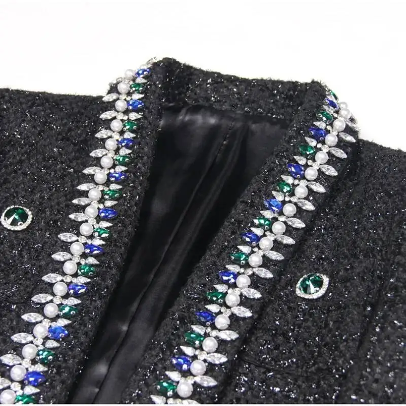 เสื้อแจ็คเก็ตทวีดทรงสลิมสีดำสำหรับผู้หญิง LEOSOXS ประดับลูกปัดเล็บ แฟชั่นเสื้อคลุมคาร์ดิแกนสั้น คอโอ เสื้อเบลเซอร์สำหรับสุภาพสตรีทำงาน ฤดูใบไม้ร่วง 2025 ชุดสูทใหม่