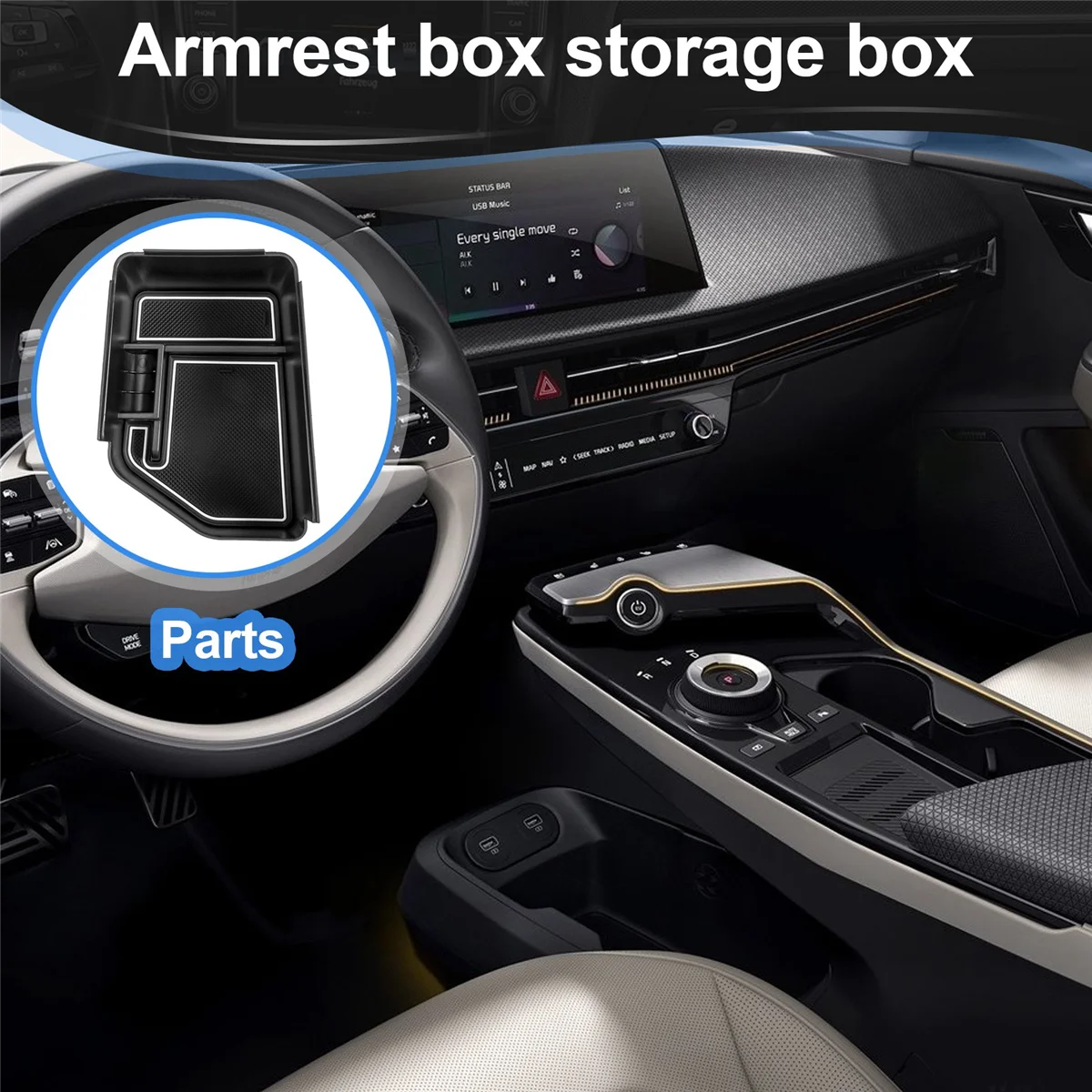Vassoio organizer classico per console centrale per 2022+ Kia EV6 Scatola portaoggetti per bracciolo Accessori interni con portamonete, Bianco