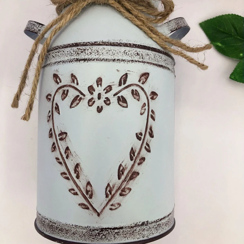 

NEW Rustic Metal Flower Vase Farmhouse Vintage Shabby Chic Galvanized Can Jug French Bucket Flower Holders for Shop Office