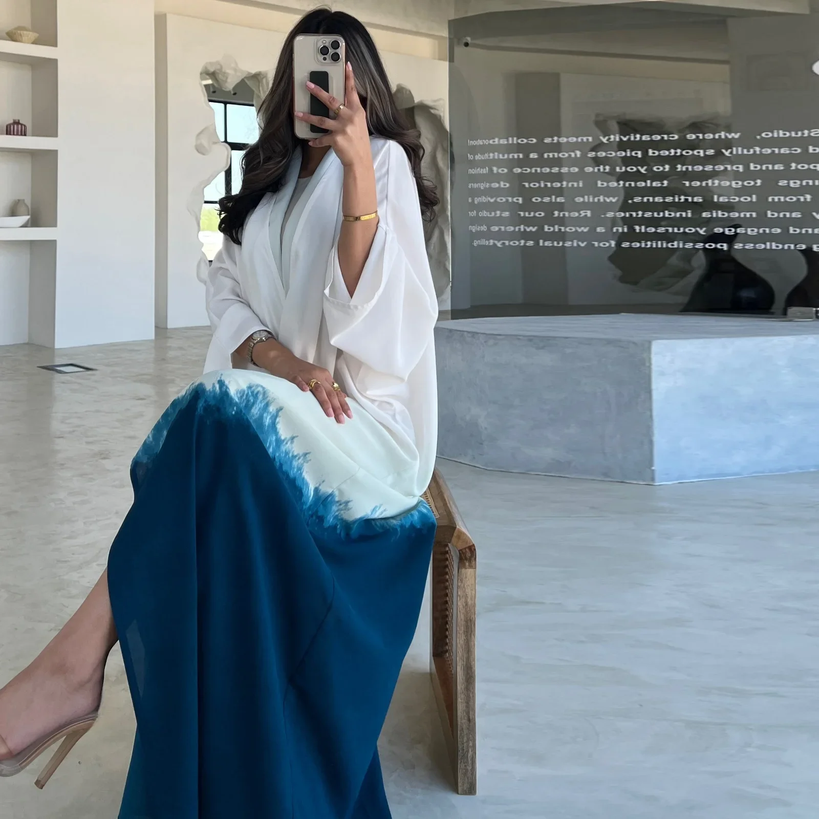 

Gradient Women Open Abaya Kaftan Dubai Turkey Muslim Bat Sleeves Islam Robe Dress Kimono Morocco Clothing Caftan Kebaya Jalabiya