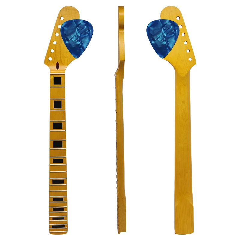 Big Head Electric Guitar Neck Yellow Matte Finish Canada Maple Neck 22 Frets Black Square Inlay Fretboard 5.6cm Heel Width