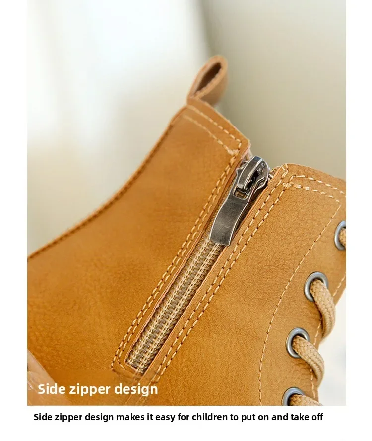 2026 Herbst- und Winter-Kinderschuhe Wasserdichte PU-Leder Kinderstiefel Modische Kleinkind Schnür-Reißverschluss Hohe Stiefel für Jungen und Mädchen – Detail 5