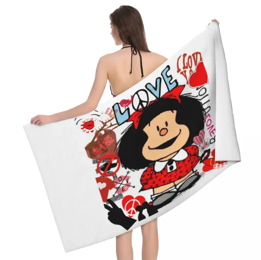 Custom Love And Mafalda Surrounded By Hearts Quick Dry Microfiber Towel Absorbent Quino Manga Cartoon Sports Shower Towels