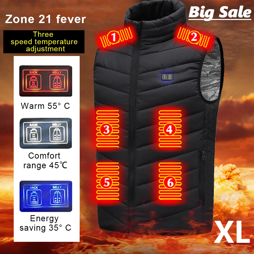 

Big Sale USB Heated Vest Men Women 21 Zone Heating Vest Autumn Winter Electric Heated Jackets Warm Clothes USB Heating Jacket XL