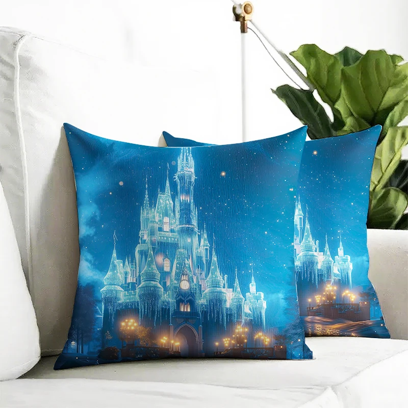 Betoverde kasteel kussensloop gloeiend blauw paleis nachtelijke hemel decoratief kussen bank slaapkamer woondecoratie