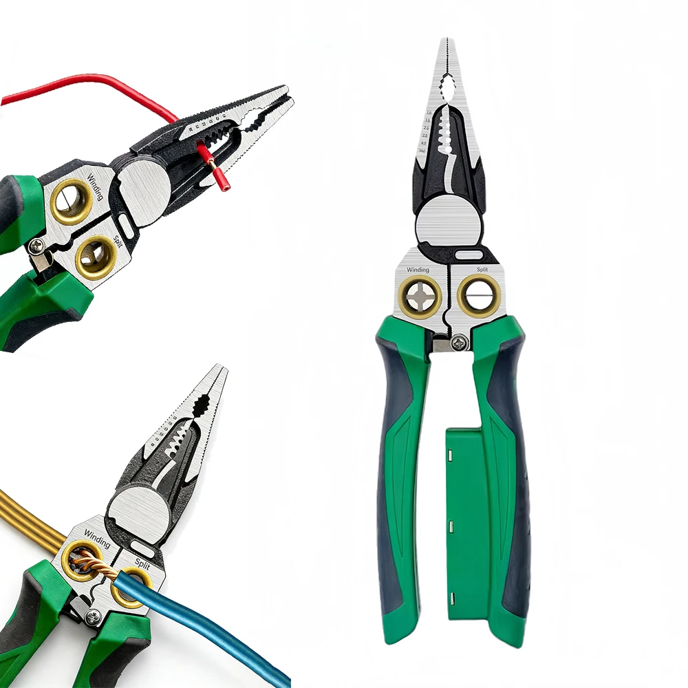 Electrician's pliers, multi-function wire stripper, 8-in-1 stainless steel needle-nose pliers with electrical measurement f