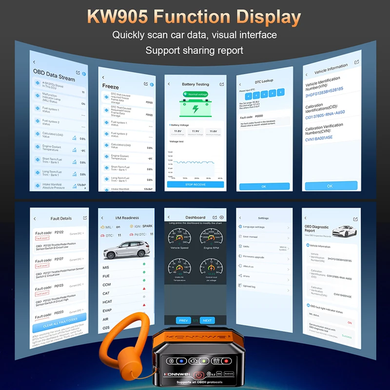 KONNWEI KW906 KW905 KW903 KW902 KW901 Bluetooth 5.2 OBD2 Scanner ELM327 V1.5 Fault Diagnostic Tools For Android/IOS Code Reader