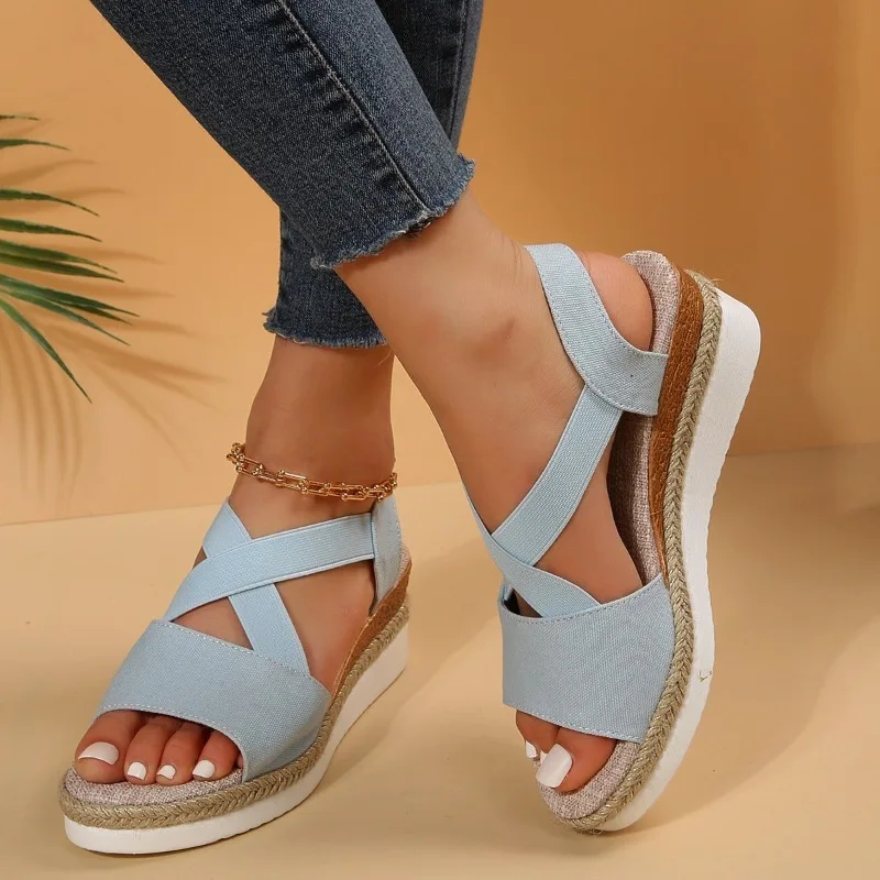 Sandalias De Cuña Con Plataforma Y Punta Abierta Para Mujer, Zapatos Informales Retro Para Exteriores, Verano, 2024