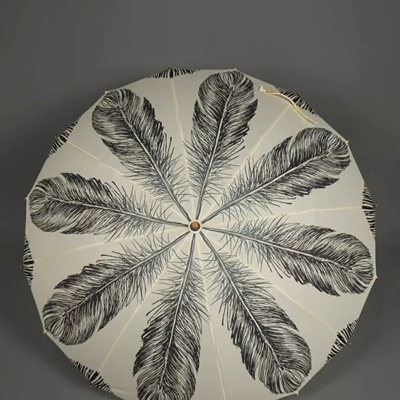 الخيزران خمر المظلات ذات المقبض الطويل الأبيض ريشة قوس المظلات اليدوية مقبض خشبي الشمال بسيط البضائع المنزلية الفنية