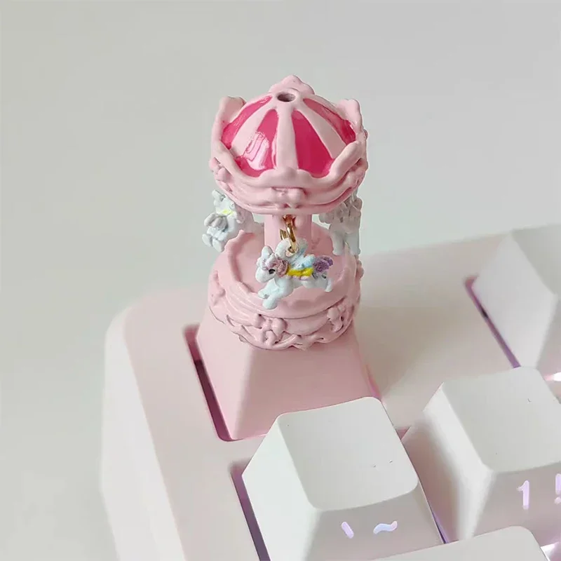 Creative Pink Carousel Keycaps Original Customised Delicate Cute keyboard Caps Decoration For Mechanical Keyboard