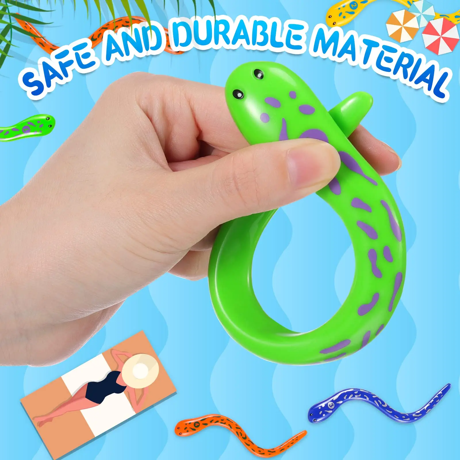 4 Pieces Dive Eels Catch a Snake Dive Toys Water Snake Toy Swimming Pool Games for Toddlers Boys Girls Teens Adults