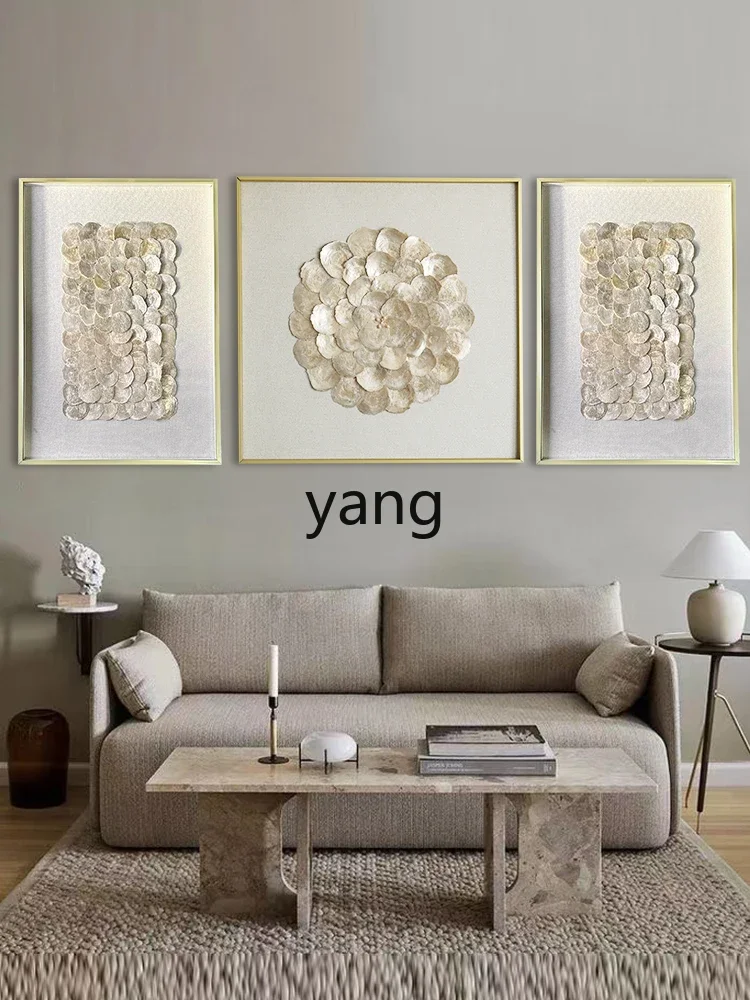 Yjq Shell Decorative Painting Light Luxury Three-Piece Painting Living Room Sofa Background Wall Handmade Three-Dimensional