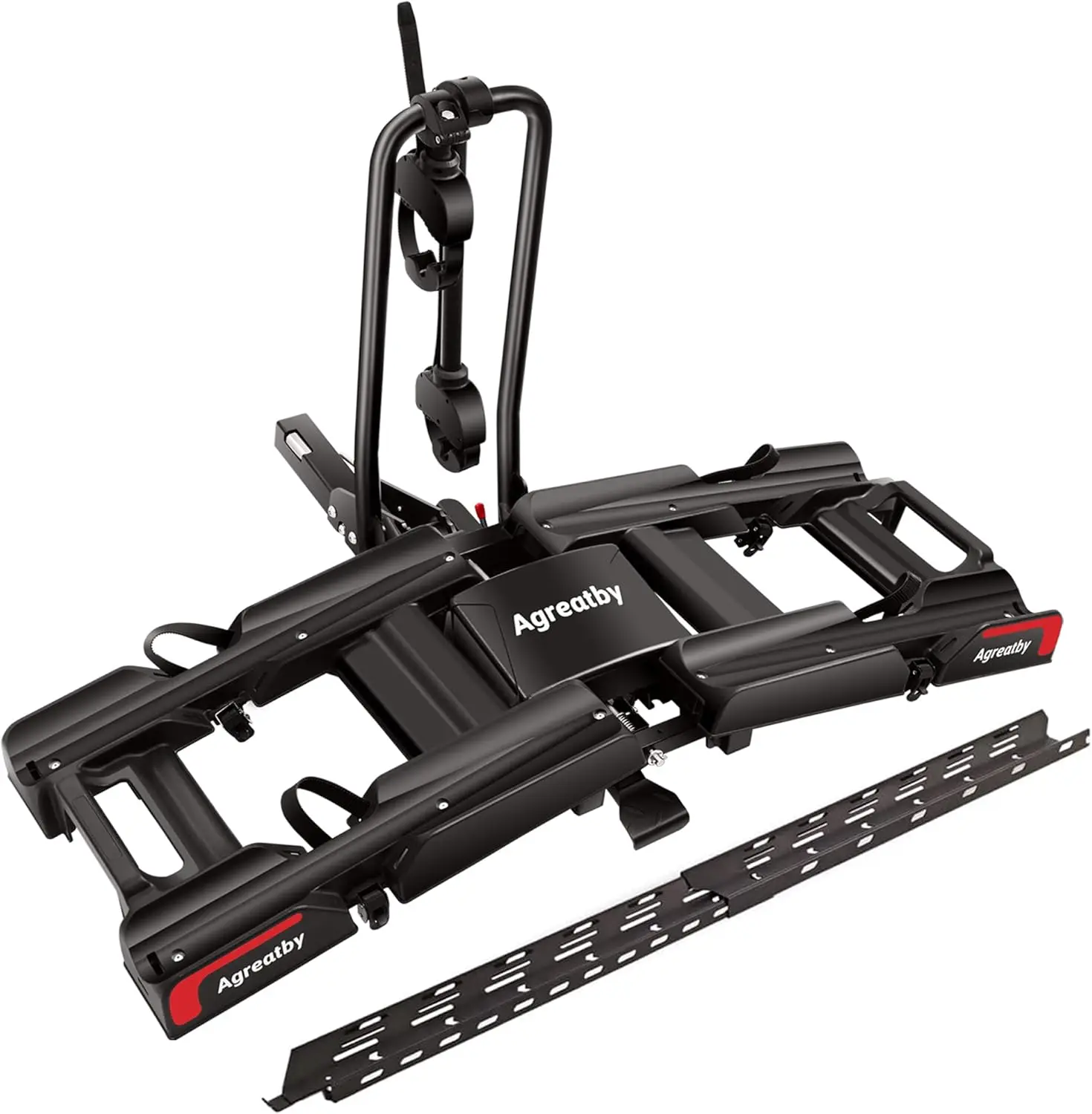 

Велосипедная стойка с 2 велосипедами и рампами — сцепка для велосипедной стойки с толстыми шинами, колесные ремни XXL, запираемые, складные и наклонные — подходят для 2-дюймовых приемников