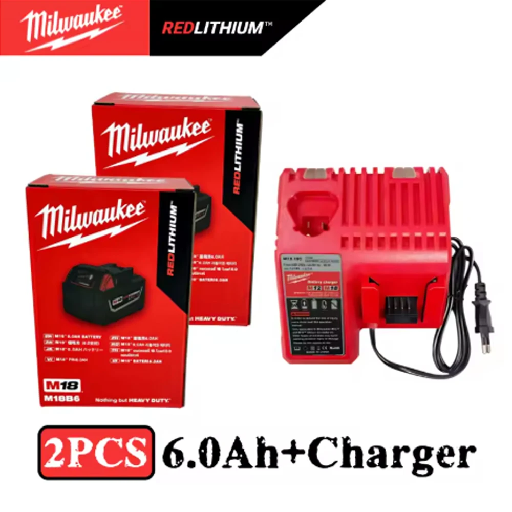 

Milwaukee M18 6.0Ah Lithium Battery Original Tool Charger Compatible with M18B6 Models 48-11-1860 48-11-1850 48-11-1840