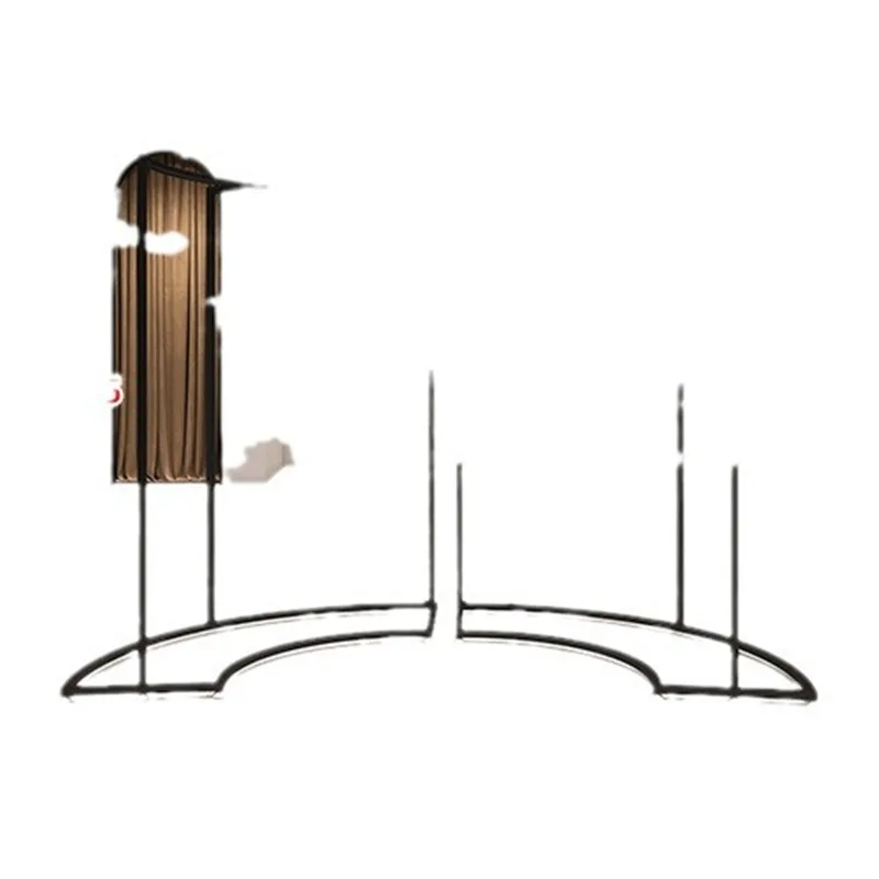 

Wrought iron is placed in the middle of the curved middle island shelf of the clothing store.
