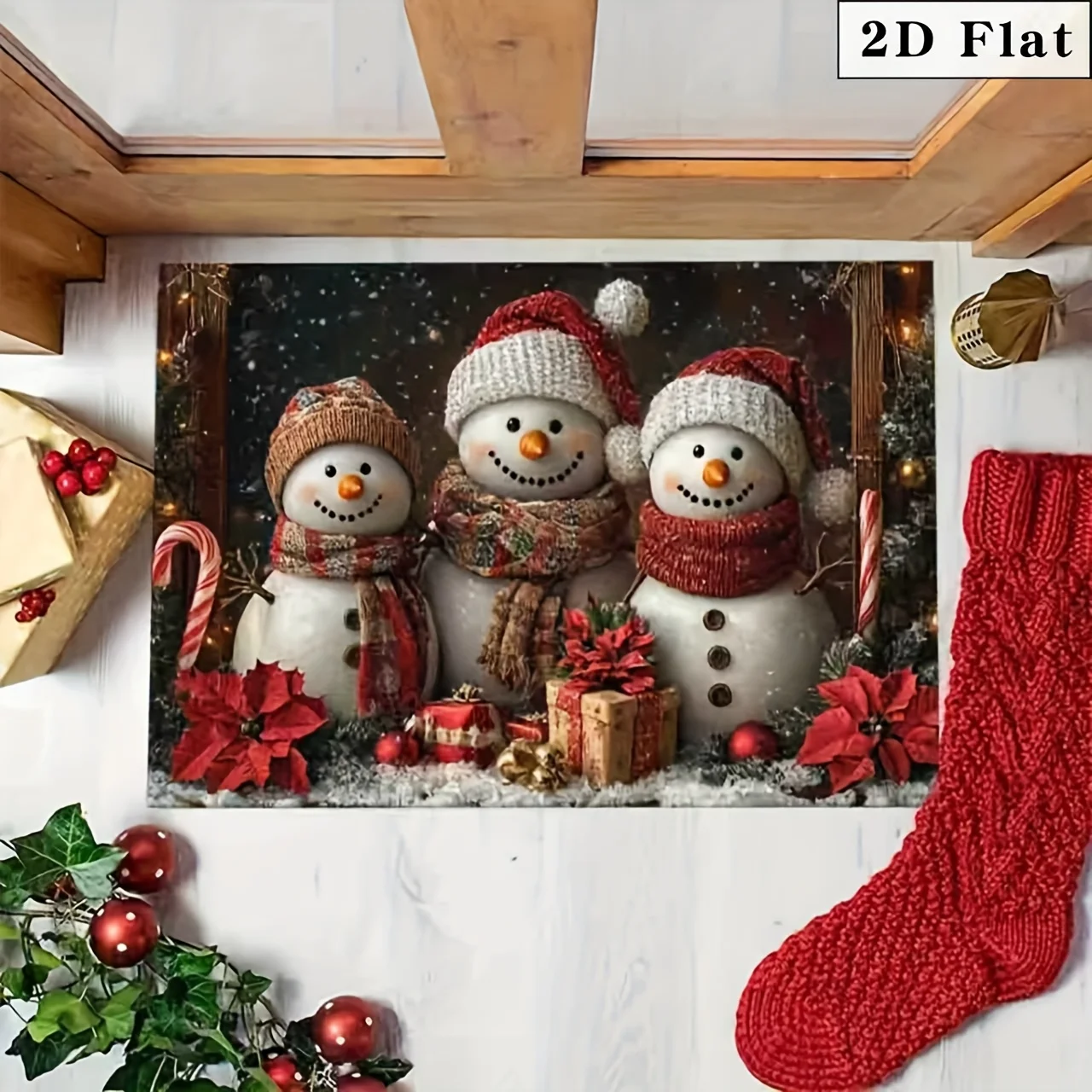 Merry Christmas Snow Forest Snowman Reindeer Area Rug Washable Floor Carpet for Bedroom Indoor Decor