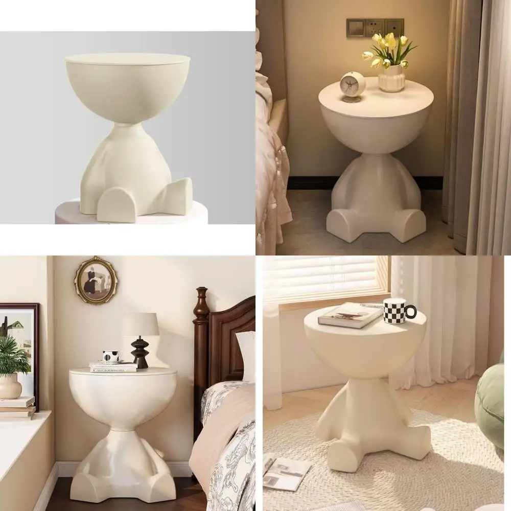 طاولة الساعة الرملية المستديرة المعاصرة باللون الأسود غير اللامع، مثالية لغرفة النوم الحديثة كمنضدة باللون الأبيض