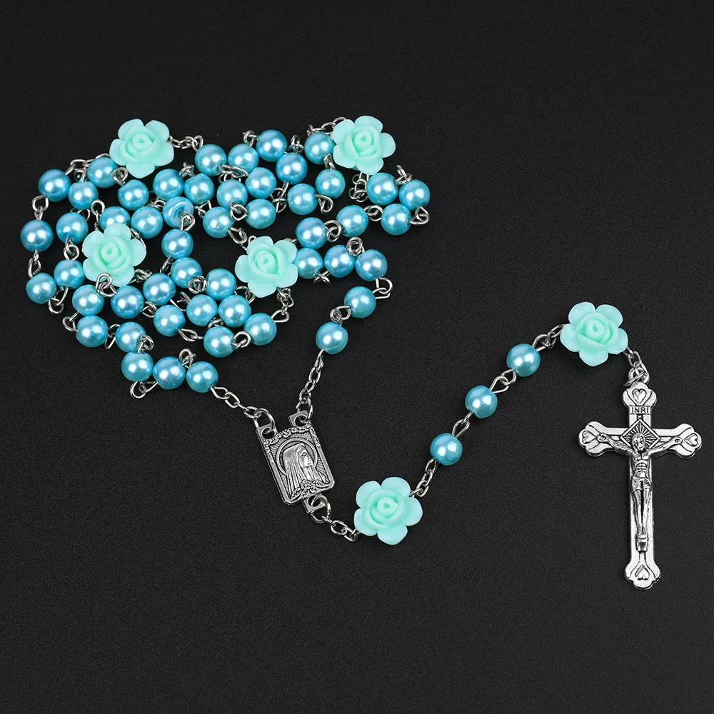 Katholische Rosenkranzkette für Damen, mit Kreuzanhänger, 6-mm-Perlenkette, für Herren, religiöser Gebetsanhänger, Schmuck für Partys, Geschenkidee. – Detail 10