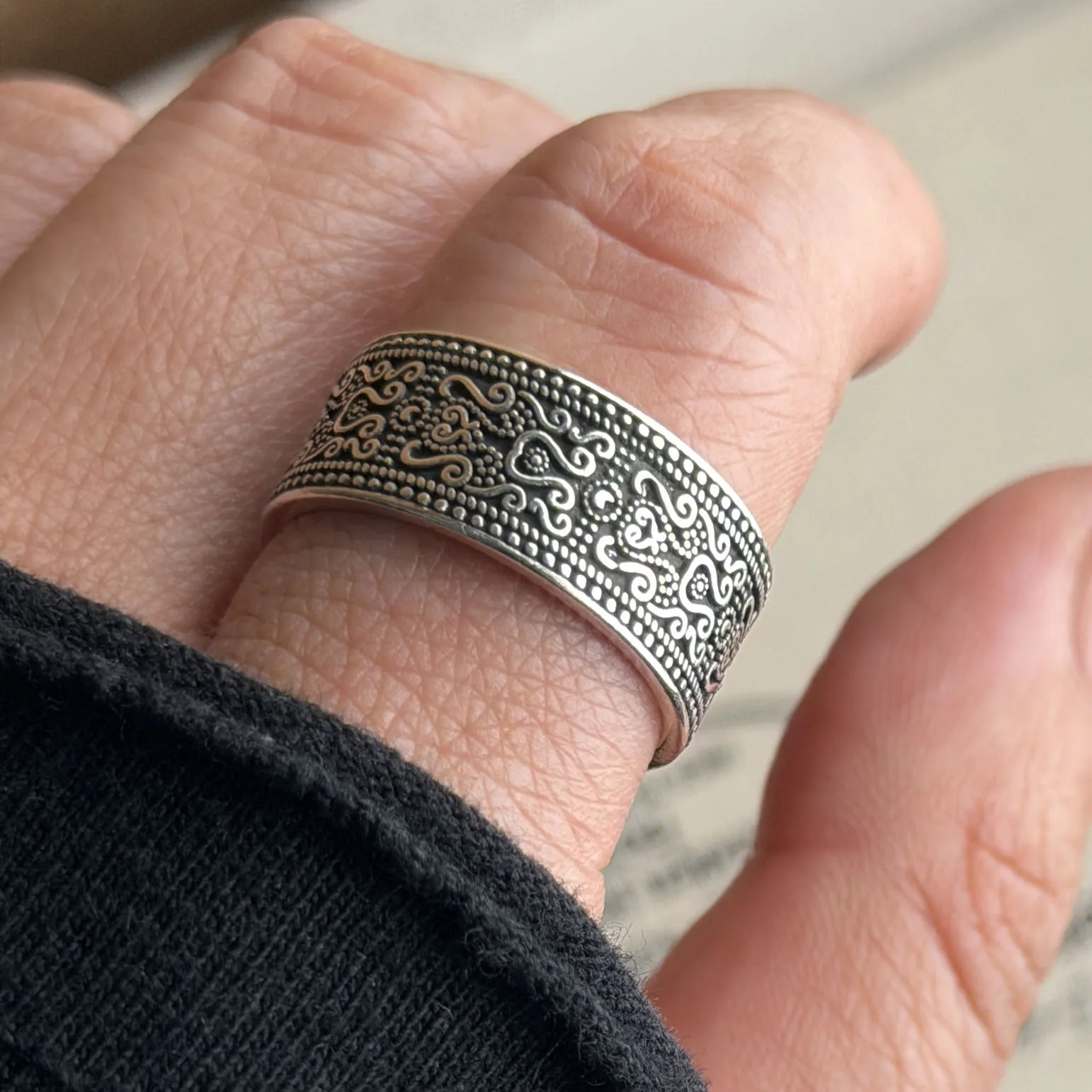 BF CLUB Ring aus 925er-Sterlingsilber für Damen, Schmuckmuster, Retro-Stil, offener Vintage-Ring, handgefertigt, allergiefrei, für Party, Geburtstag, Geschenk – Detail 7