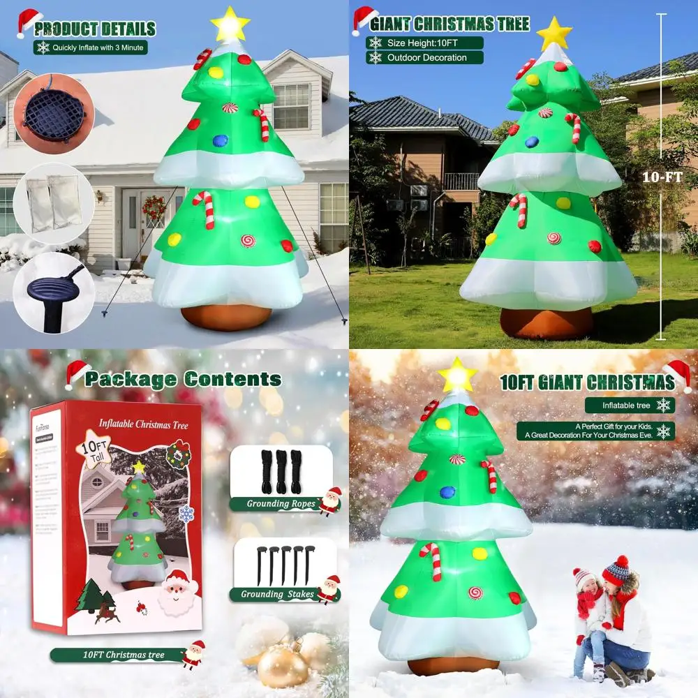 

Giant Inflatable Outdoor Christmas Tree Decoration with LED Lights, Star Topper and Colorful Candy for Holiday Party, Garden, Pa
