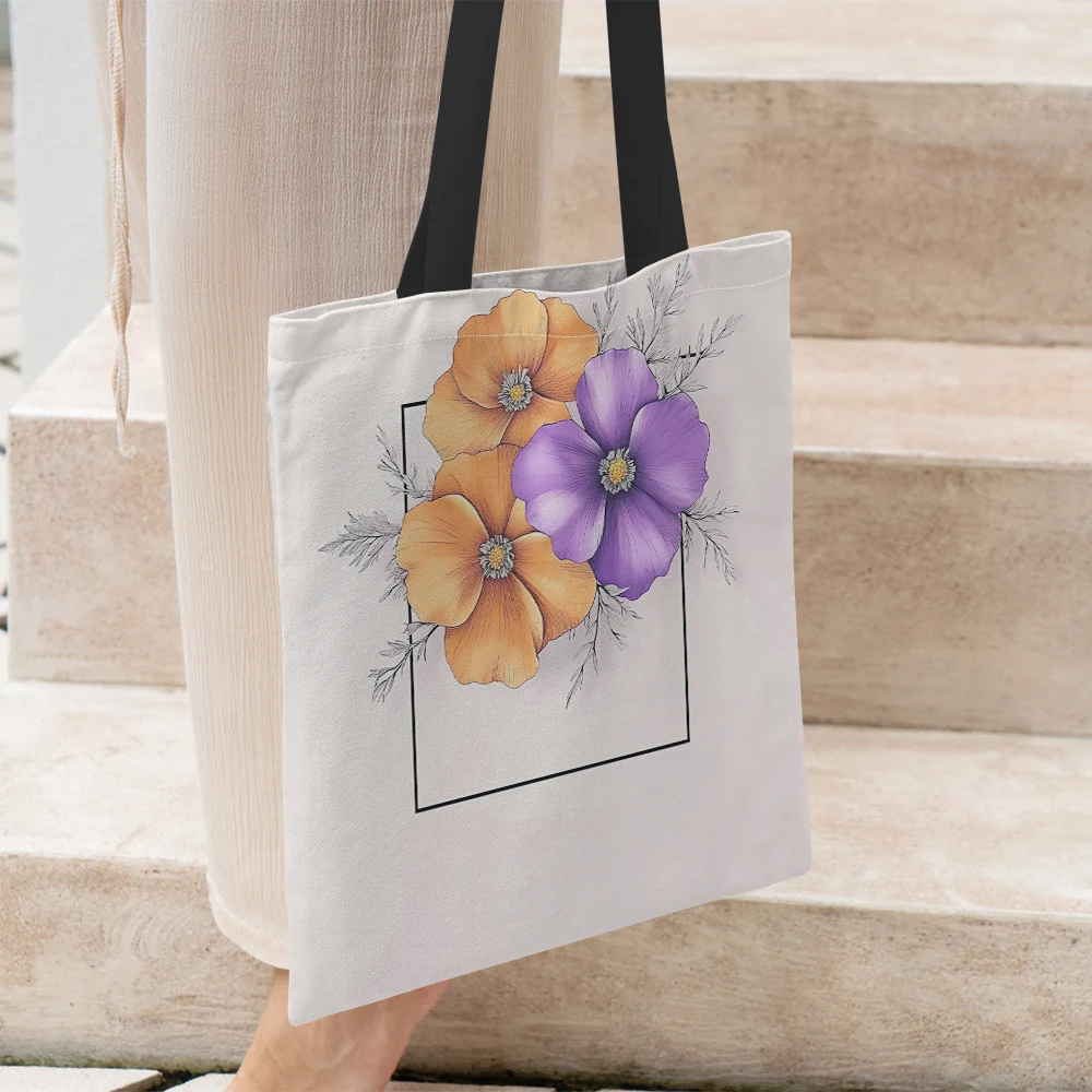 1Pc Flowers Print Shoulder Handbags Tote Bag Birthday Gifts For Women Reusable Shopping Bag Grocery Floral Tote Bags