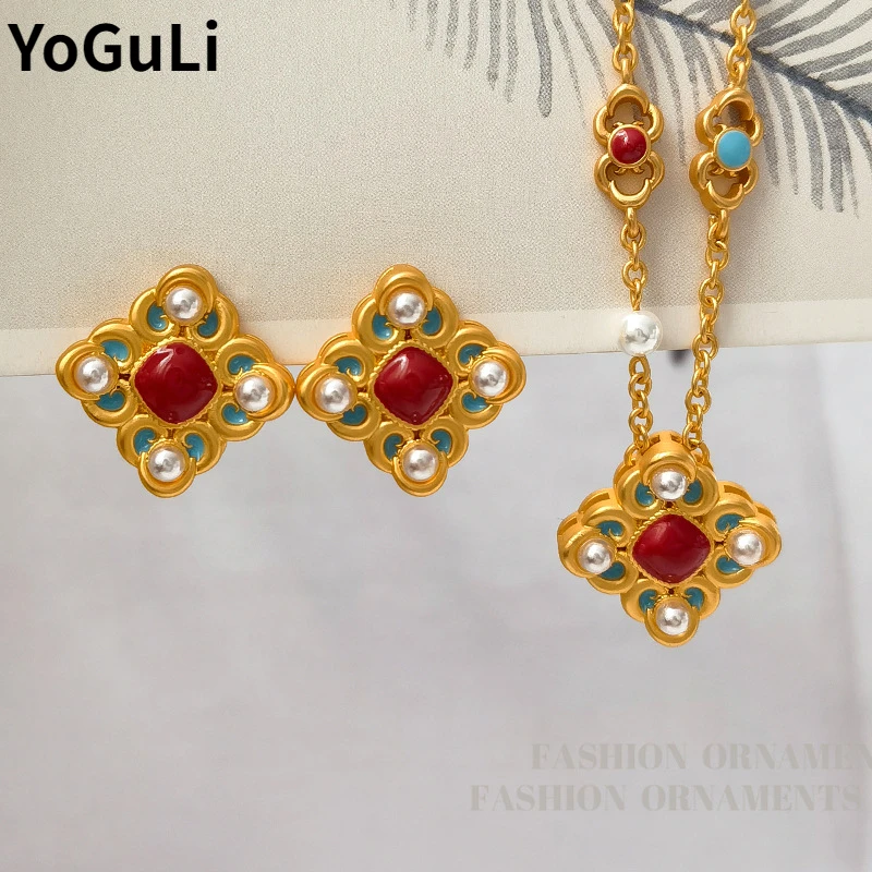 Fashion Jewelry Original Design Gold Color Vintage Flower Necklace Earrings For Women Wedding Gifts Delicate Design Accessories