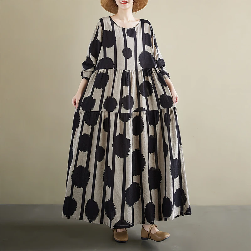 

Свободная хлопково-льняная длинная свековая круглая Ne в горошек Dr, весна-осень, Новое поступление, юбка-миди трапециевидной формы для женщин Materni