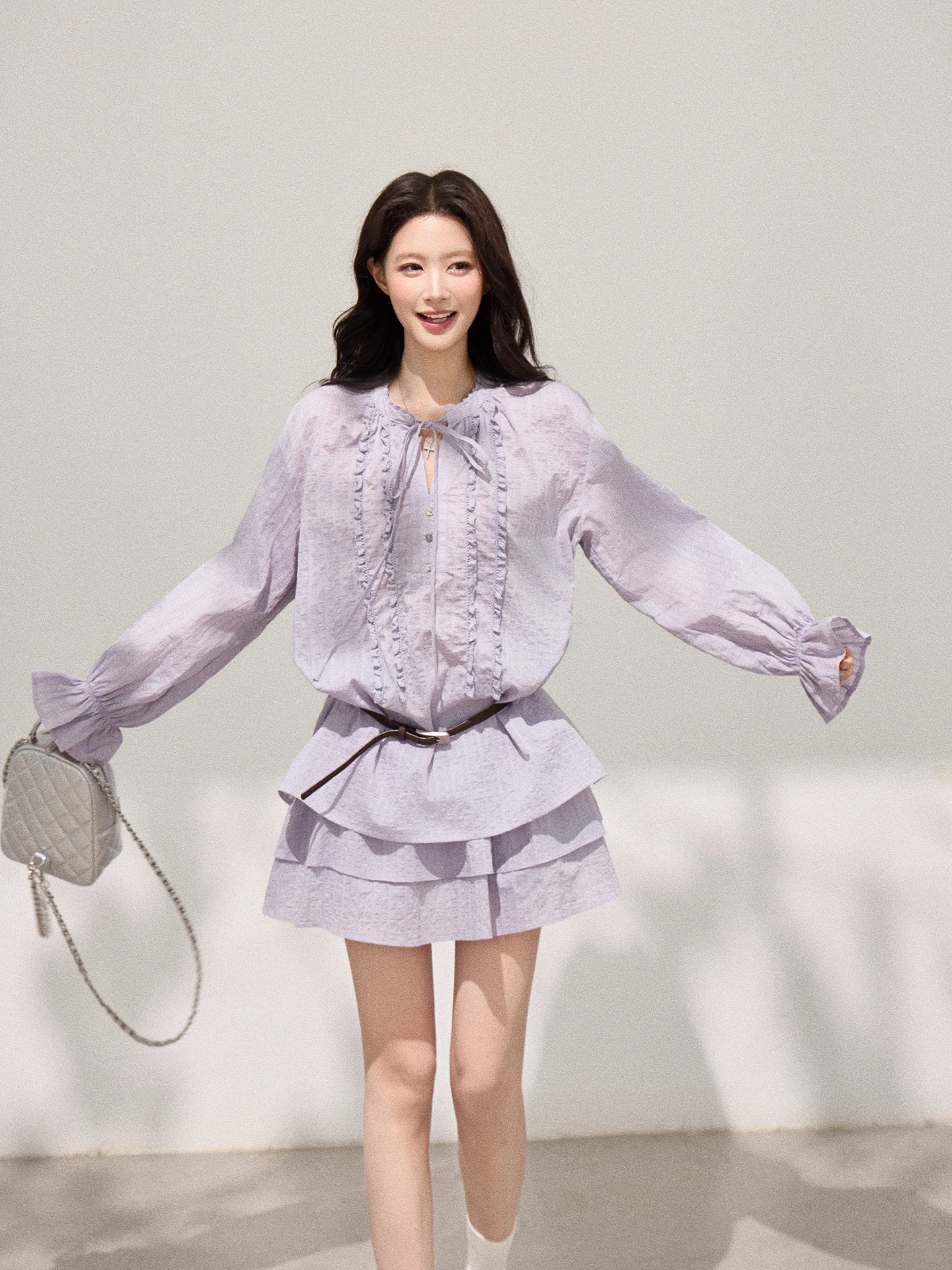

Loose Long Sve Lantern Sve irt Women's Casual Sle ort Length 80 Cotton Spring Season Faionable f Skirt Set