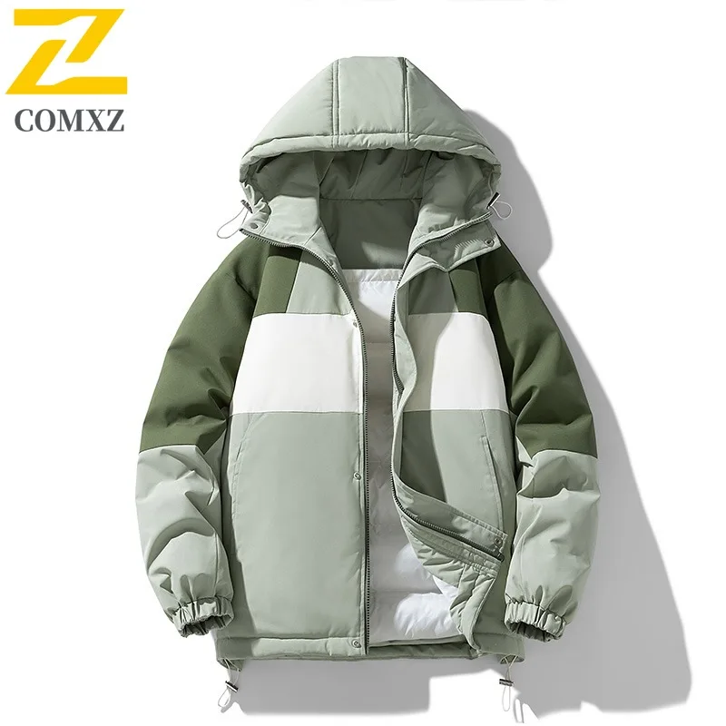 

COMXZ New Winter Jacket Luxurious Splicing Hooded Travel Versatile Padded Jacket Fashion Classics Stand Collar Camping Outerwear