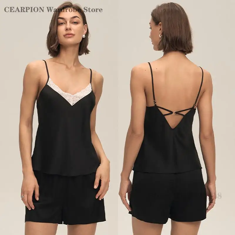 

Женский пижамный комплект без рукавов, одежда для дома, шелковистая атласная домашняя одежда, майка и шорты, пижамный костюм, летняя свободная повседневная одежда для сна, одежда для дома