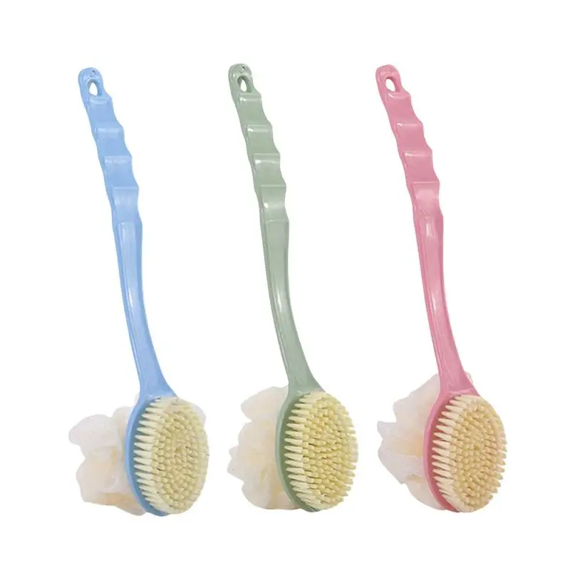 Curved Long-Handled Soft Loofah & Bristles Bath Body Brush for Women And Men - Shower Brush for Body Face And Spa Washing