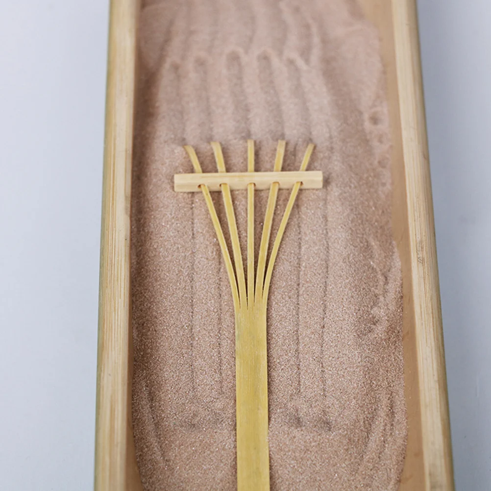 Bamboo Five Teeth Mini Rake Sand Table Tool for Meditation Zen Garden Sand Smoothing and Artistic Patterns Rake