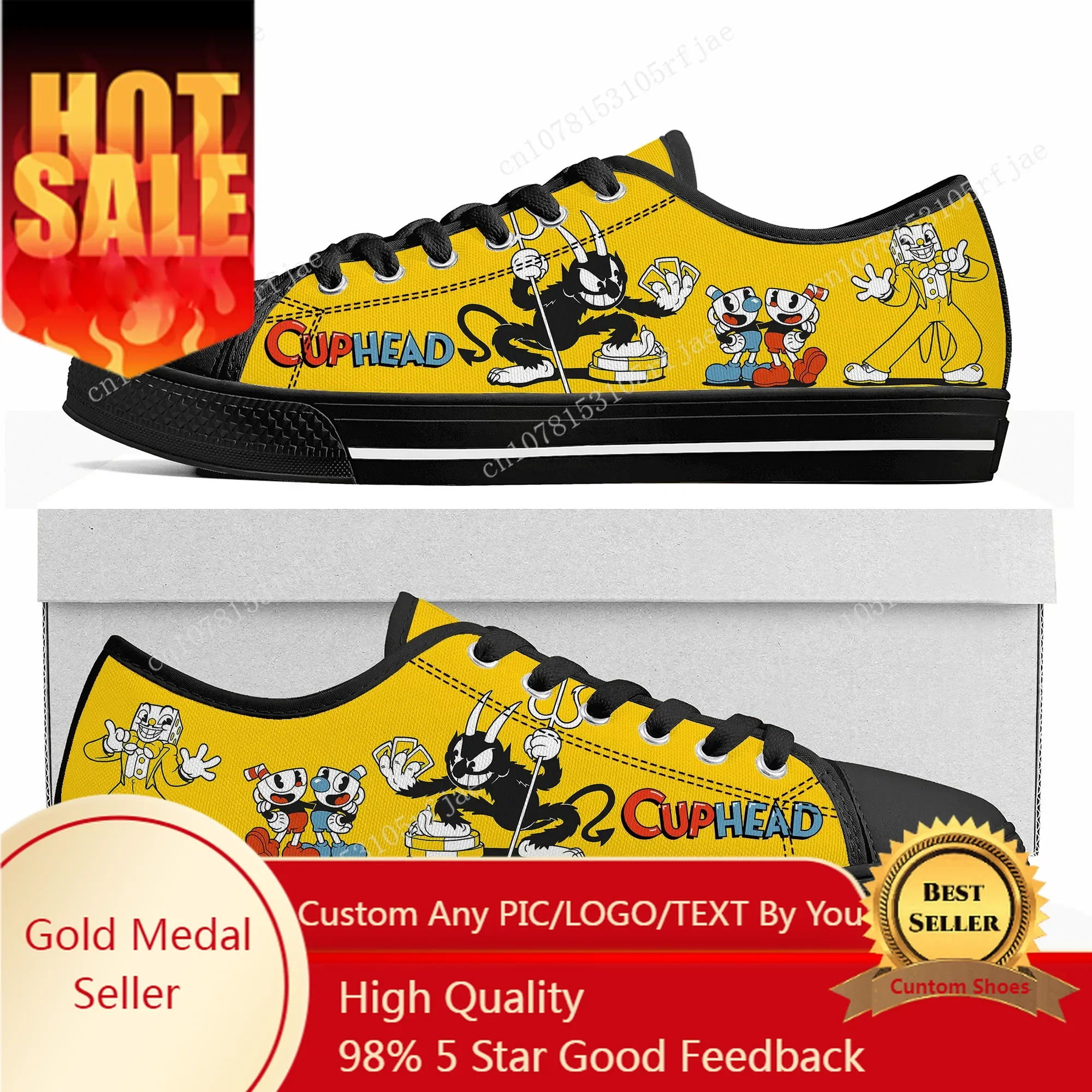 

Hot Cupheads Mugmans Cartoon Game Low Top Sneakers Womens Mens Teenager Shoes Casual Tailor Made Canvas Sneaker