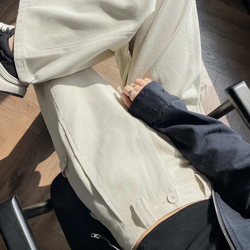 Coffee Wash Cotton Pants High Waist Wide Leg Curved Trousers Korean Loose Casual Harajuku Y2K Pocket Solid Color Straight Pants